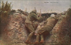 British Machine Gunners Wearing Gas Helmets Postcard