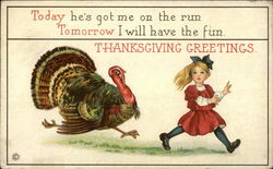 Turkey Chasing Girl Postcard