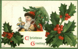 Christmas Greeting - Santa and Holly Santa Claus Postcard Postcard