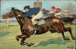 Two Jockey's Racing Horses Horse Racing Postcard Postcard