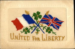 United for Liberty WWI England France Flags Embroidered Silk Postcard Postcard