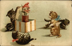 Five Kittens Playing with a Jack-in-the-box Postcard