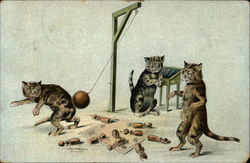 Cat's Playing Skittle Ball Cats Postcard Postcard