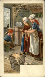 Young Boy Turns the Wheel for Two Dutch Women Spinning Wool Into Yarn Advertising Postcard Postcard