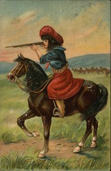 Girl Sitting on a Horse While Holding a Rifle - Annie Oakley Cowboy Western Postcard Postcard