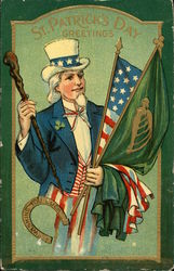 Uncle Sam with Irish and US Flags Postcard