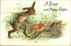 A Bright and Happy Easter - Rabbit with Barrow of Easter Eggs Postcard