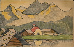 Houses and Church in the Mountains Postcard