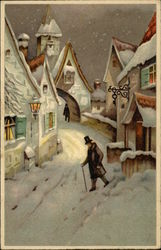 Snowy Street Scene Christmas Postcard Postcard