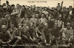 Happy Tommies Wearing Hun Helmets World War I Postcard Postcard