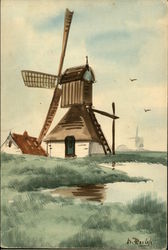 Watercolor of Windmill Postcard