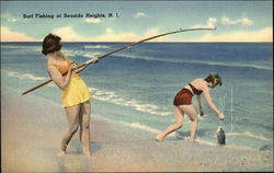 Surf Fishing Seaside Heights, NJ Postcard Postcard