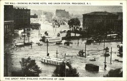 The Mall - Showing Biltmore Hotel and Union Station Providence, RI Postcard Postcard