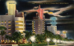 Hotels and Neon Signs, Collins Avenue Miami Beach, FL Postcard Postcard