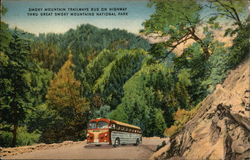 Smoky Mountain Trailways Bus on Highway Thru Great Smoky Mountains National Park Postcard