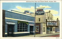 Greyhound Bus Depot and Wayne Theatre Wooster, OH Postcard Postcard