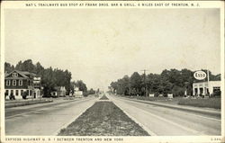 National Trailways Bus Stop at Frank Bros. Bar & Grill, 6 Miles East of Trenton, N.J Postcard