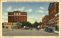 Government Street, Looking West, Showing Bus Terminal and Admiral Semmes Hotel Postcard