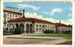 C.B. & Q. (Burlington) Bus and Railroad Depot Postcard