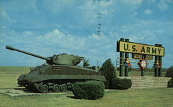 Armored tank and sign Postcard