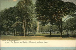 The Common and Soldiers Monument Waltham, MA Postcard Postcard