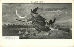 Salem, 1692; witch flying on broom Massachusetts Postcard Postcard