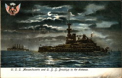 U. S. S. Massachusetts and U. S. S. Brooklyn in the Distance Navy Postcard Postcard