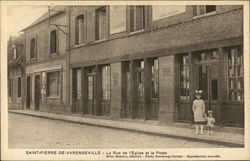 La Rue de l'Eglise et la Poste Saint-Pierre-de-Varengeville, France Postcard Postcard