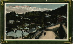 View of Town and Mountains Postcard