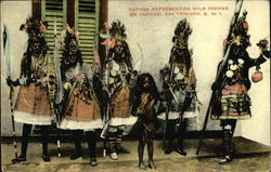 Natives Representing Wild Indians on Carnival Day, Trinidad, B. W. I Native Americana Postcard Postcard