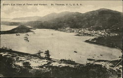 View of Town and Harbor St. Thomas, VI Caribbean Islands Postcard Postcard