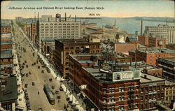 Jefferson Avenue and Detroit River Looking East Michigan Postcard Postcard