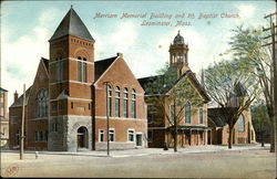 Merriam Memorial Building and 1st Baptist Church Leominster, MA Postcard Postcard