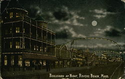 Boulevard at Night Revere Beach, MA Postcard Postcard