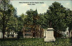 Clinton Monument and First Baptist Church Massachusetts Postcard Postcard