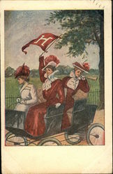 3 Harvard College Girls in Car Postcard