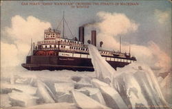 Car Ferry Chief Wawatam Crossing the Straits of Mackinaw in Winter Ferries Postcard Postcard