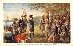 English and Indians Meeting at Jamestown in 1607 1907 Jamestown Exposition Postcard Postcard