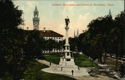 Soldiers Monument and Common Worcester, MA Postcard Postcard