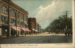 Main St., Looking East Waltham, MA Postcard Postcard