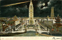 View of Dreamland by Night Coney Island, NY Postcard Postcard