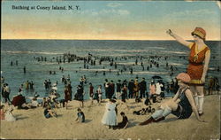 Bathing at Coney Island Postcard