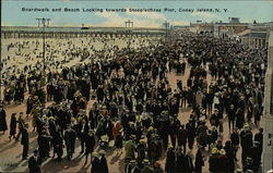 Boardwalk and Beach Looking Towards Steeplechase Pier, Coney Island Postcard