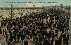 Boardwalk and Beach Looking Towards Steeplechase Pier Postcard