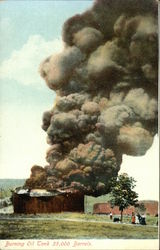 Burning Oil Tank 35,000 Barrels Oil Wells Postcard Postcard