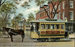 Rapid Transit in 1877 - First Horse Car run in Manchester New Hampshire Postcard Postcard