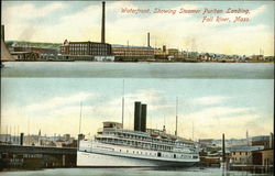 Waterfront, Showing Steamer Puritan Landing Fall River, MA Postcard Postcard