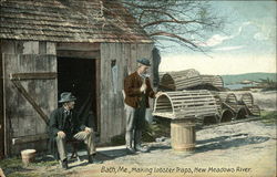 Making Lobster Traps, New Meadows River Postcard