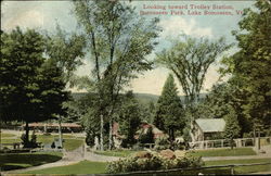 Looking toward Trolley Station, Bomoseen Park Lake Bomoseen, VT Postcard Postcard