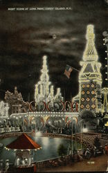 Night Scene at Luna Park, Coney Island New York, NY Postcard Postcard